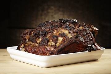 Slowly roasted pork shoulder ready for pulled pork