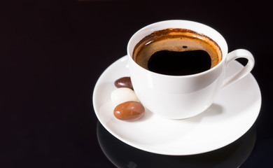 Black Coffee with Chocolate Covered Coffee Beans