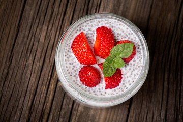 Vegan chia seeds strawberry desert