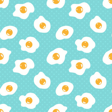 Seamless pattern with scrambled eggs with polka dots background