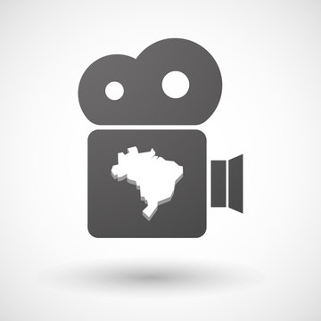 Isolated cinema camera icon with  a map of Brazil