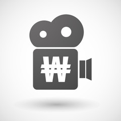 Isolated cinema camera icon with a won currency sign