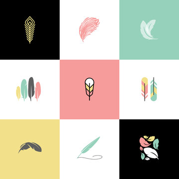 Feather. Set of modern logo design vector templates and icons