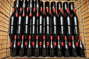 Wine bottles in factory