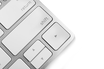 White keys of computer keyboard on white background, closeup