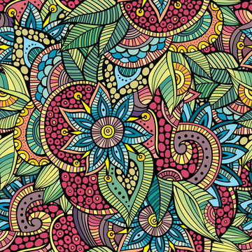 Doodles decorative floral ornamental seamless pattern