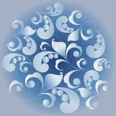 Fototapeta na wymiar White pattern on blue background. Herbal background. Decorative ornament.