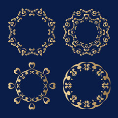 Set of decorative frames in vintage style with golden hue.