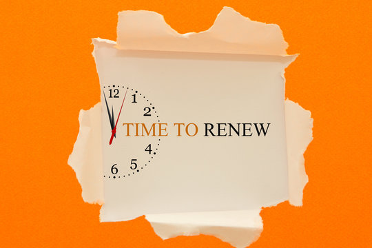 TIME TO RENEW message written under torn paper.