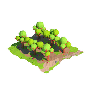 Isometric low poly apple orchard