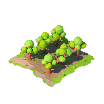 Isometric low poly apple orchard