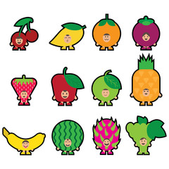 Cartoon fruits. Fruits mascot.