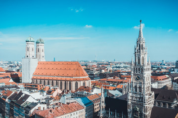Fototapeta na wymiar City of Munich with New City Hall and Frauenkirche
