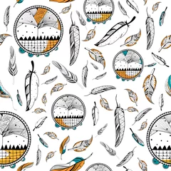 Wallpaper murals Dream catcher Dream Catcher in Tribal boho style seamless pattern