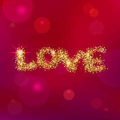 Gold Love Lettering on a Pink Background.