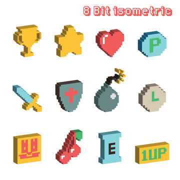 8 bit isometric icons