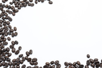 Coffee beans white background (space for text).