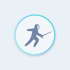 Fencing icon, fencer with foil sign, round icon, vector illustration