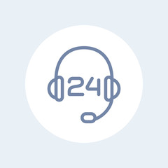 headphone, headset line icon, call technical support, contact us, helpline, 24 support service linear isolated icon, vector illustration