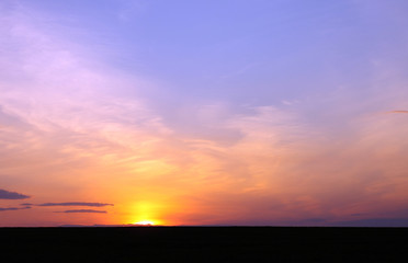Sunset sky background. Beautiful sky. Landscape. Sunny sunset in a field.