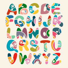 Modern particoloured handwritten English alphabet