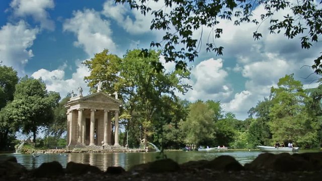 The nice pond in Villa Borghese, the most famous park in the hearth of Rome, italy, in sunny, but a bit cloudy day.