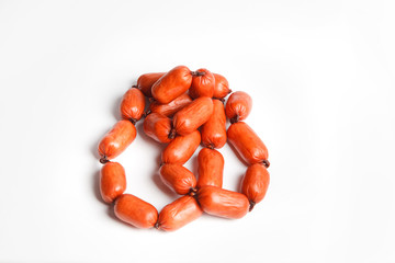 Pile of sausages isolated on white isolated background