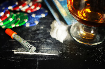 scratch photo concept addiction cocaine alcohol glass drug