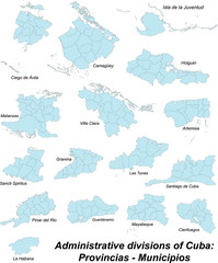 Administrative map of cuba with all provinces and municipios