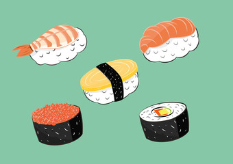 vector illustration of Japanese food sushi set. eps 10