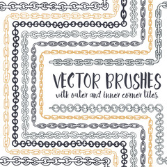 Vector set of 8 hand drawn Chain pattern brushes