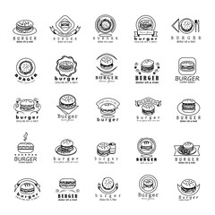 Burger Icons Set - Isolated On White Background - Vector Illustration, Graphic Design. Thin Line