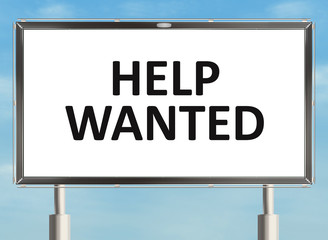 Help wanted. Road sign on the sky background. Raster illustration.