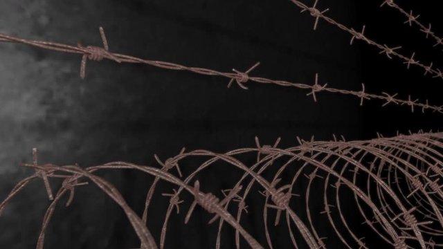 Seamless looping 3D animation of rusted barbed wire including alpha matte
