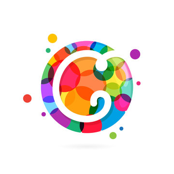 C letter logo in circle with rainbow dots.