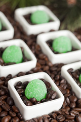 coffee beans and candies.