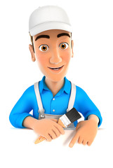 3d painter pointing to empty wall