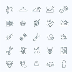 Sewing equipment and needlework icons set