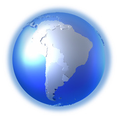 Fototapeta na wymiar South America on bright metallic Earth