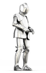 Fototapeta premium Suit of armor for all body isolated on white background. Metal armor. Medieval armor. 3d render image