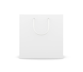 Front view paper bag with handles isolated on white background. Paper white bag for your design.  3d rendering.