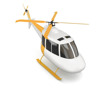 Plastic toy helicopter isolated on white background. Top view. 3d rendering.