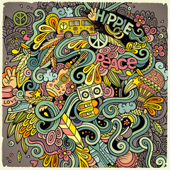 Cartoon hand-drawn doodles hippie illustration