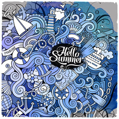 Cartoon hand-drawn doodles nautical, marine illustration