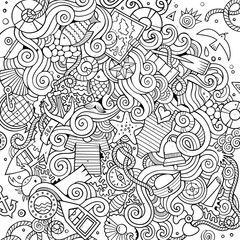 Cartoon hand-drawn doodles nautical, marine illustration