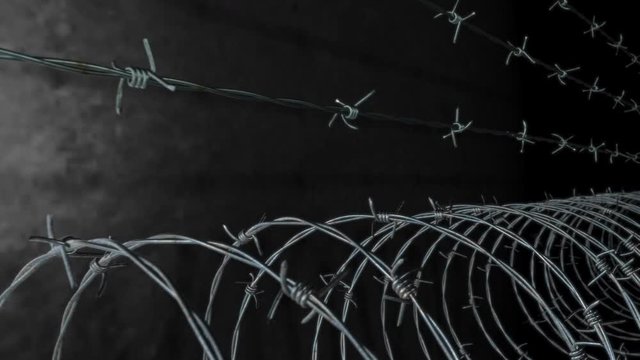 Seamless looping 3D animation of rusted barbed wire including alpha matte