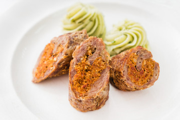 mashed potato with roasted sausage