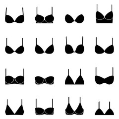 Set of black bra icons, vector illustration - obrazy, fototapety, plakaty
