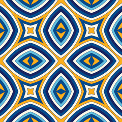 Bright ethnic abstract background. Seamless pattern with symmetric geometric ornament.