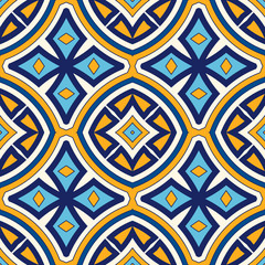 Bright ethnic abstract background. Seamless pattern with symmetric geometric ornament.